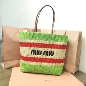 Miu Miu Knit Tote in Green, Red, and Cream